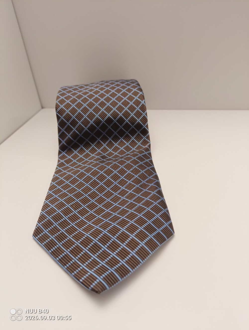 Classic Blue & Brown Geometric Silk-Cotton Tie